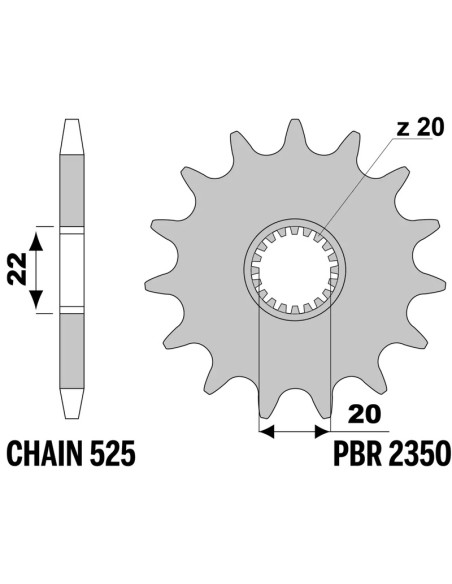 Pignon PBR acier standard 2350 - 525