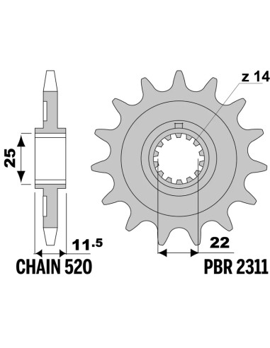 Pignon PBR acier standard 2311 - 520