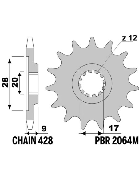 Pignon PBR acier standard - 428
