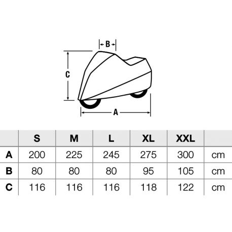 Housse pour moto HELD Regular étanche dimensions
