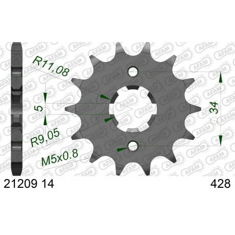 Kit chaine AFAM acier YAMAHA YS 125 2017 2019 pignon