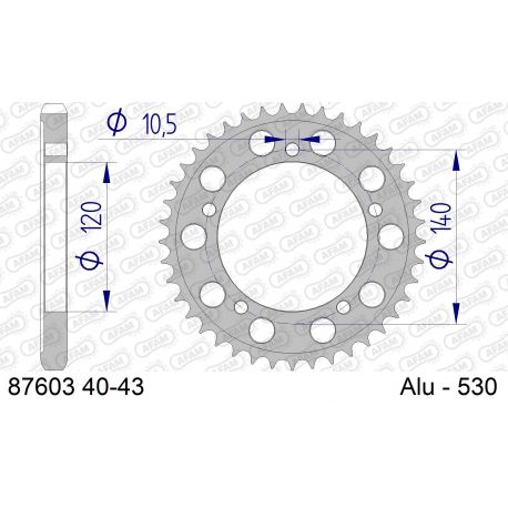 Kit chaine AFAM alu SUZUKI GSX-R 1000 K7,K8 pas 530 2007 à 2008