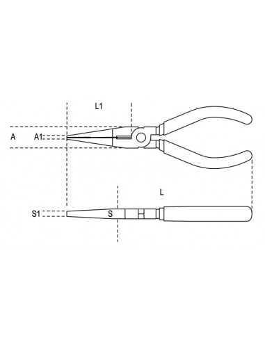 Pince à becs plats longs striés BETA taille 200 branches gainées confort bi-matières