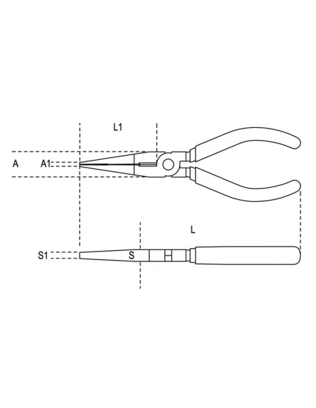 Pince à becs plats longs striés BETA taille 200 branches gainées confort bi-matières