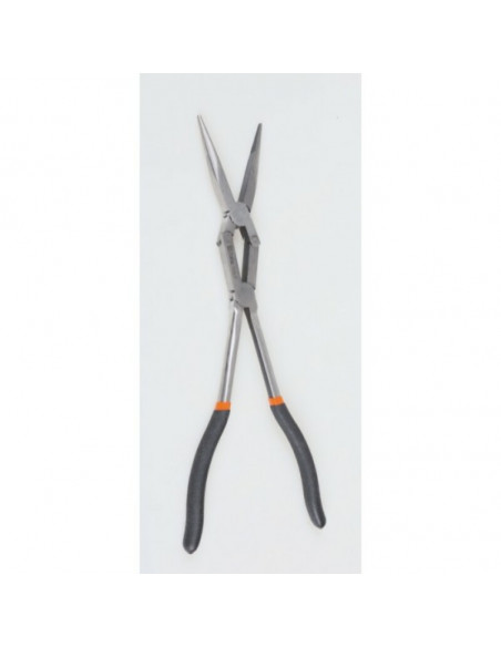 Jeu de 2 pinces extra-longues à becs demi-ronds striées avec double articulation