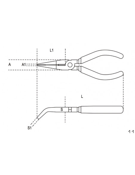 Pince à becs coudés plats longs striés BETA taille 200 branches gainées confort bi-matières
