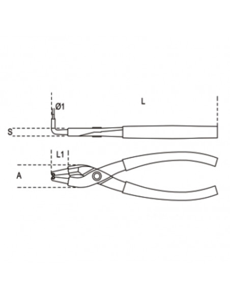 Pince pour circlips intérieurs à becs coudés à 90° BETA taille 170