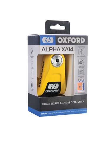 Bloque disque alarme OXFORD Alpha XA14 Ø14mm inox noir/jaune