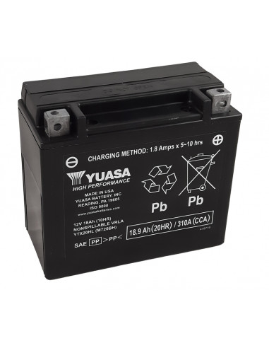 Batterie YUASA W/C sans entretien activée usine - YTX20HL FA